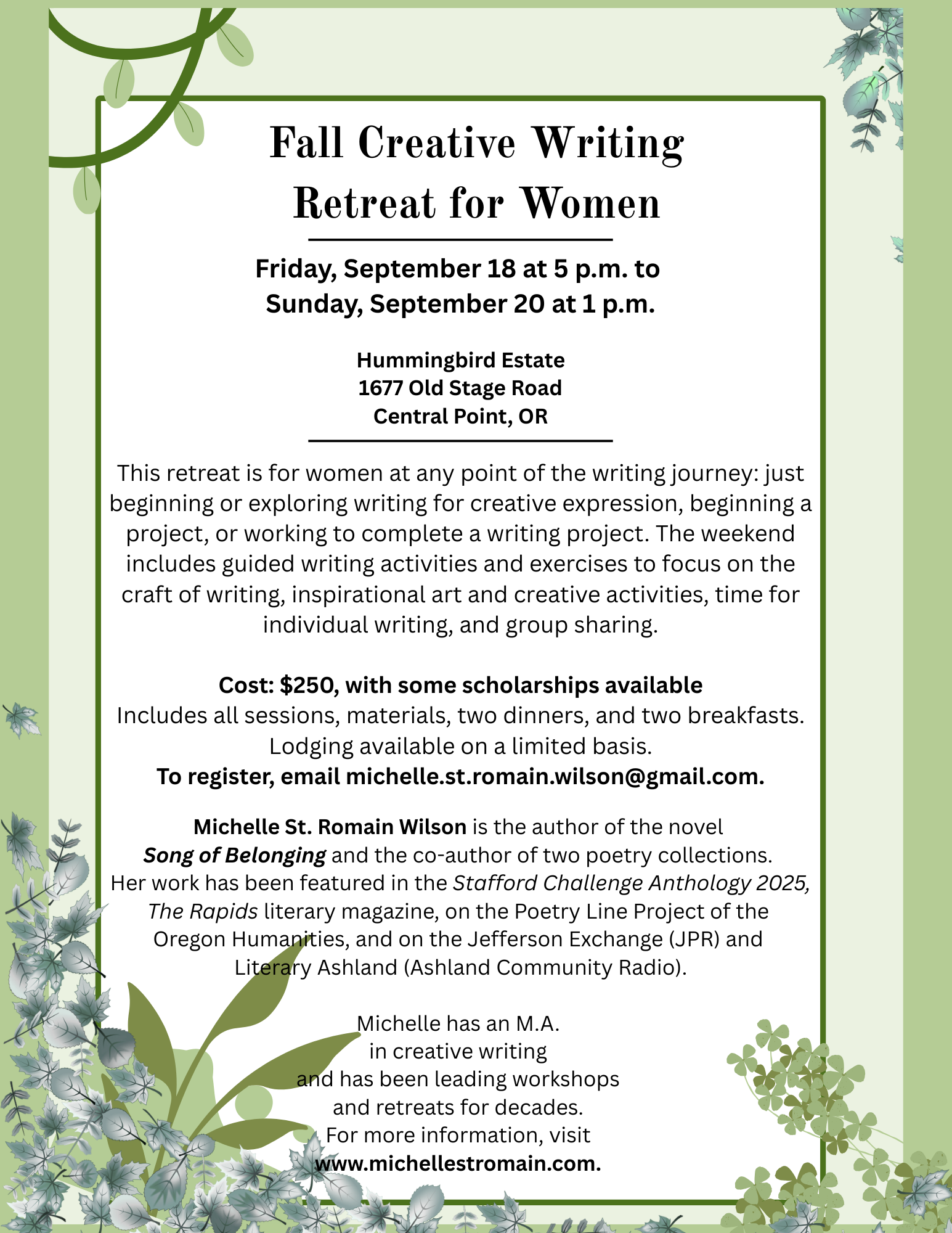 Fall Creative Writing Retreat for Women