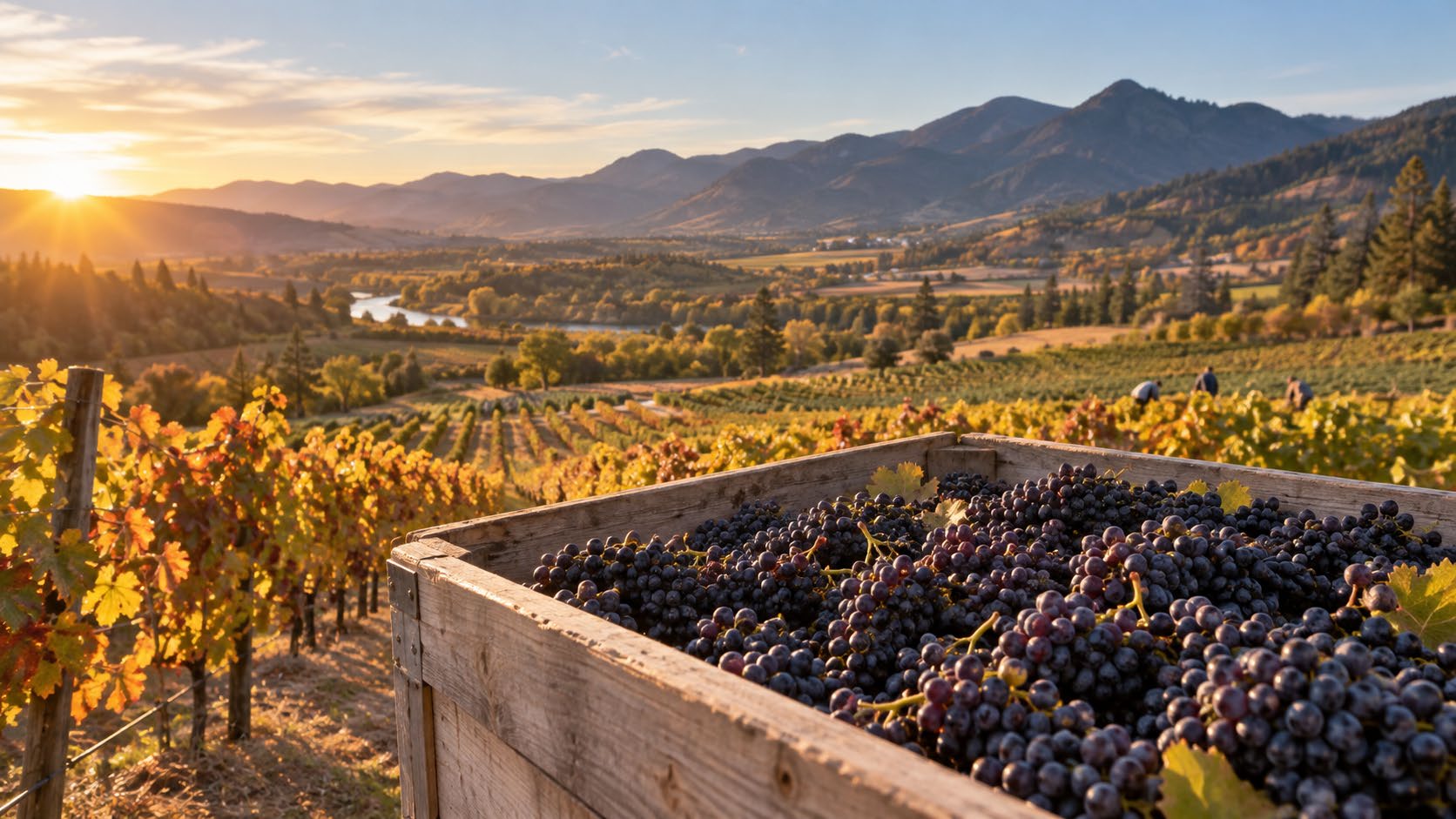 Golden vines and freshly picked grapes capture the beauty of harvest season in the Rogue Valley.